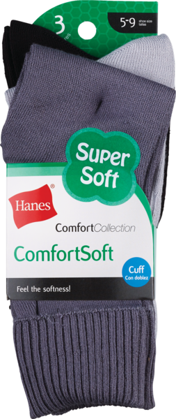 Hanes ComfortCollection Super Soft Cuff Socks, 3CT