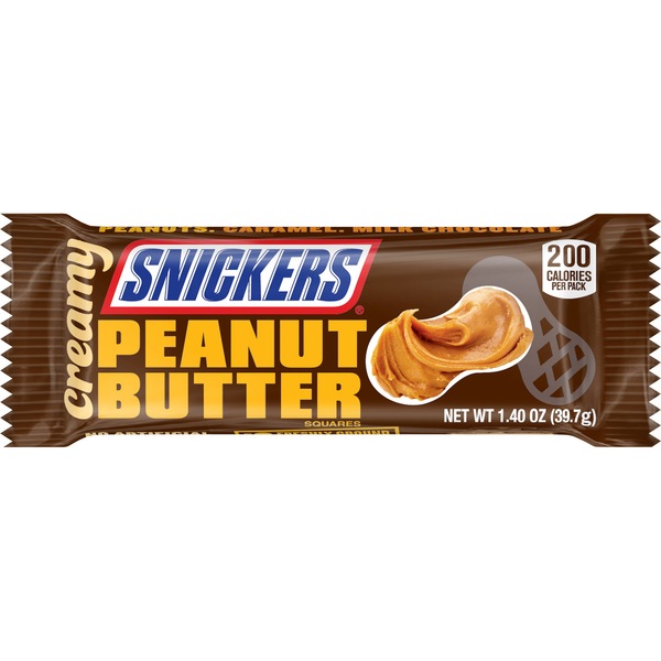 Creamy SNICKERS Peanut Butter Single Size Square Candy Bars, 1.4 OZ