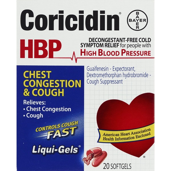 Coricidin HBP Chest Congestion and Cough Liqui-Gels Cold Relief Softgels, 20CT