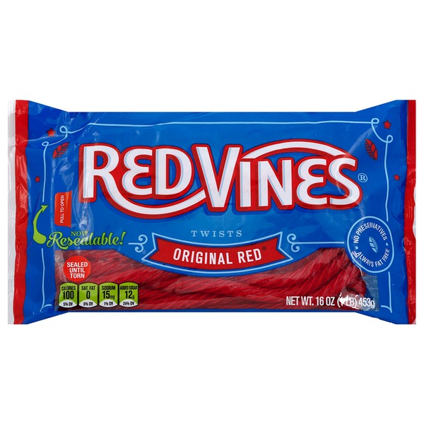 Clicking on the image opens a new modal with 1 larger images of Red Vines Original Red Twists, 16 OZ. Some images may not have descriptive text. 1 out of 1.