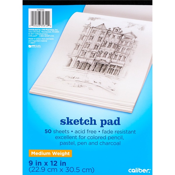 Caliber Sketch Pad Acid Free Medium Weight 9"x12" White