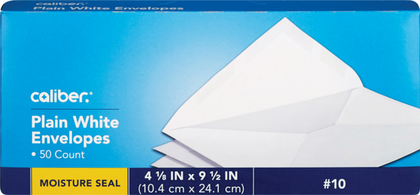 Caliber Plain White Envelopes, 50CT