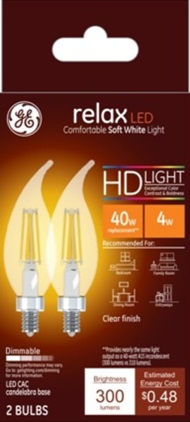 GE Relax HD 40W Soft White LED Light Bulbs, LED CAM, 2 CT