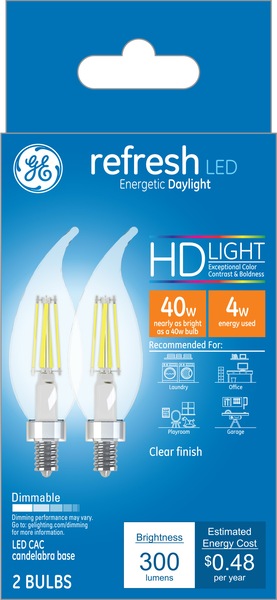 GE Refresh HD 40W Clear LED Light Bulbs, LED CAC, 2 CT