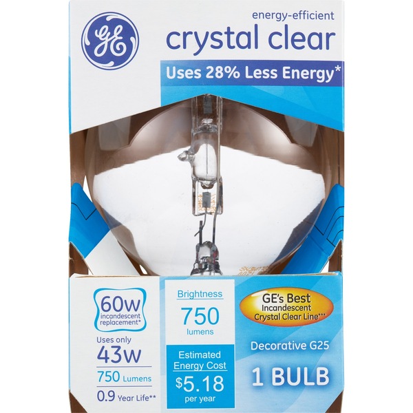 GE Crystal Clear Energy-Efficient 43w Decorative Globe Lightbulb