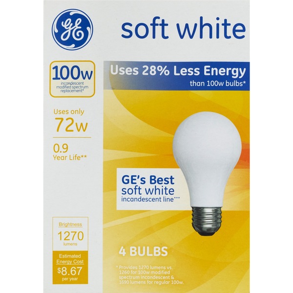 GE Soft White Energy-Efficient 72w Incandescent Lightbulbs