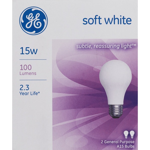 GENERAL ELECTRIC GENERAL PURPOSE SOFT WHITE A 15 WATTS