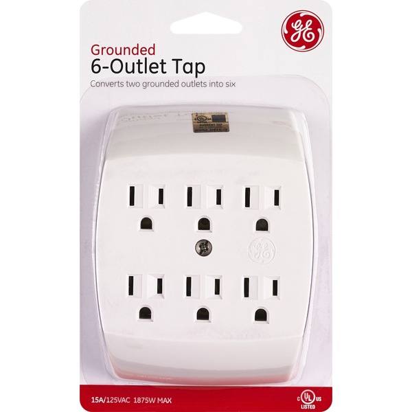 GE Grounded 6-Outlet Tap, White