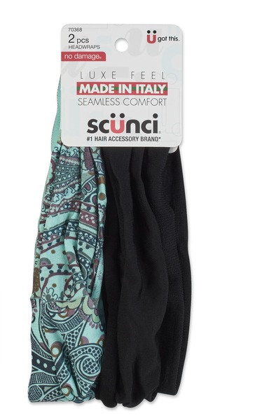Scunci Printed and Solid Hosiery Headwraps, 2CT