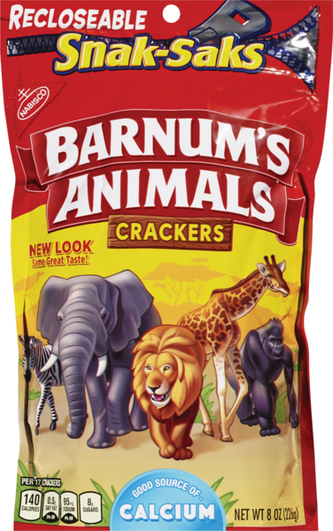Barnum's Animal Crackers, Recloseable Snak-Saks, 8 OZ