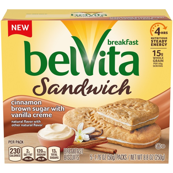 BelVita Sandwich Breakfast Biscuits, Cinnamon Brown Sugar with Vanilla Creme, 8.8 OZ