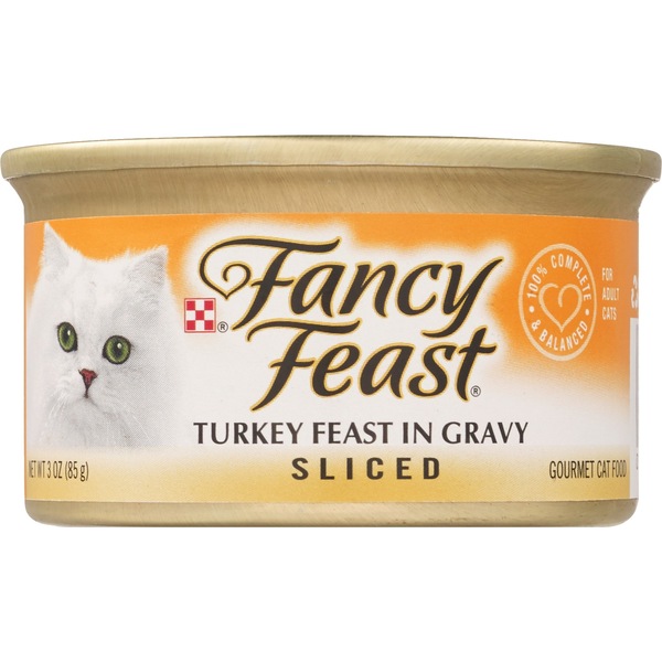 Clicking on the image opens a new modal with 2 larger images of Fancy Feast Turkey Feast In Gravy, Sliced. Some images may not have descriptive text. 1 out of 2.