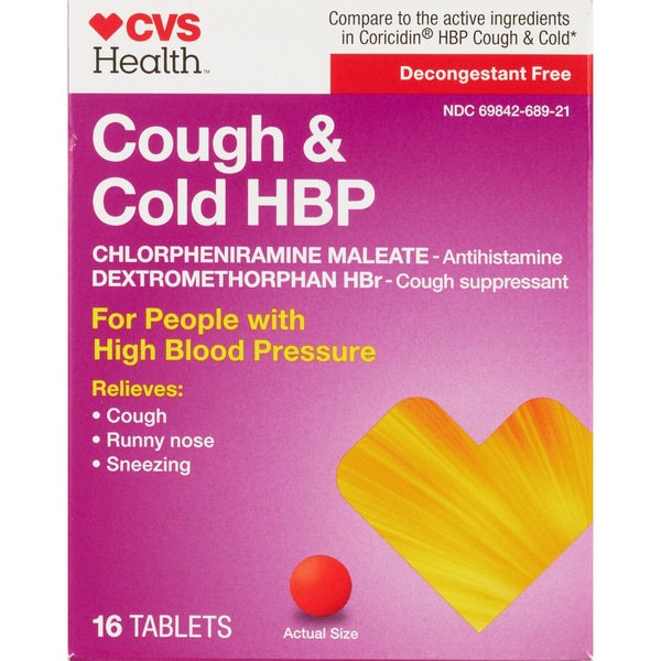 CVS Health Cough & Cold HBP Tablets, 16CT