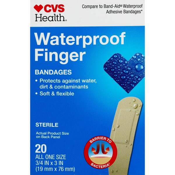 CVS Health Waterproof Finger Bandages All One Size, 20CT