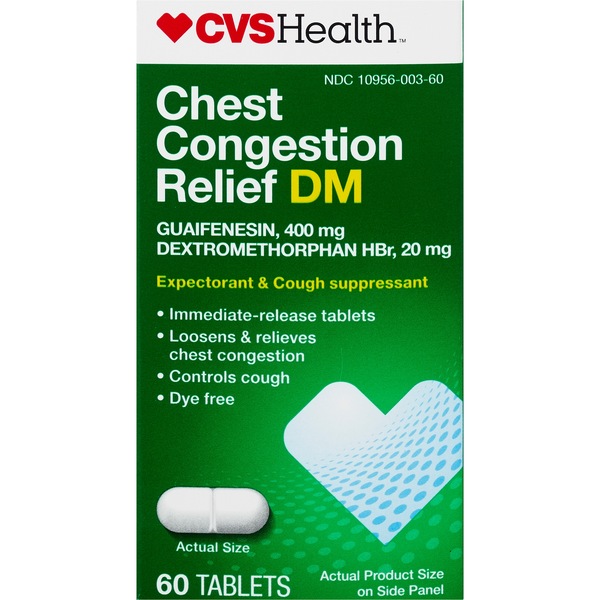 CVS Health Chest Congestion Relief DM Expectorant & Cough Suppressant Tablets, 60CT