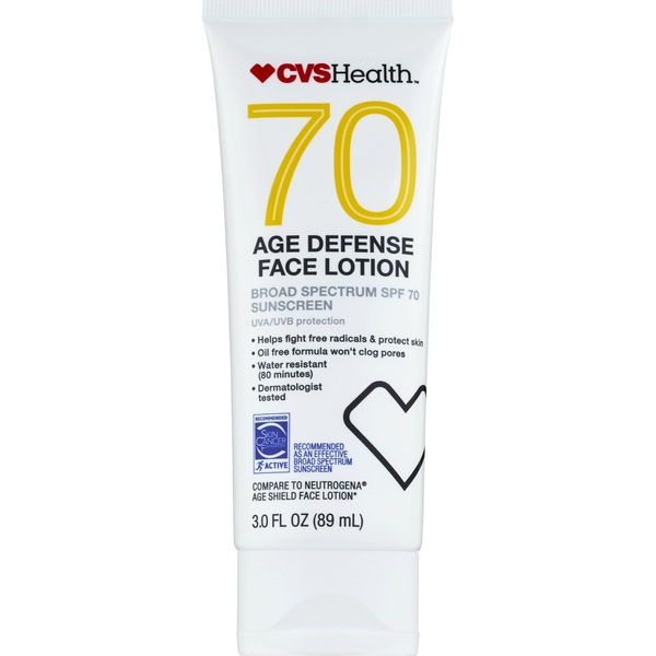 CVS Health Age Defense Broad Spectrum Sunscreen Face Lotion SPF 70, 3 OZ