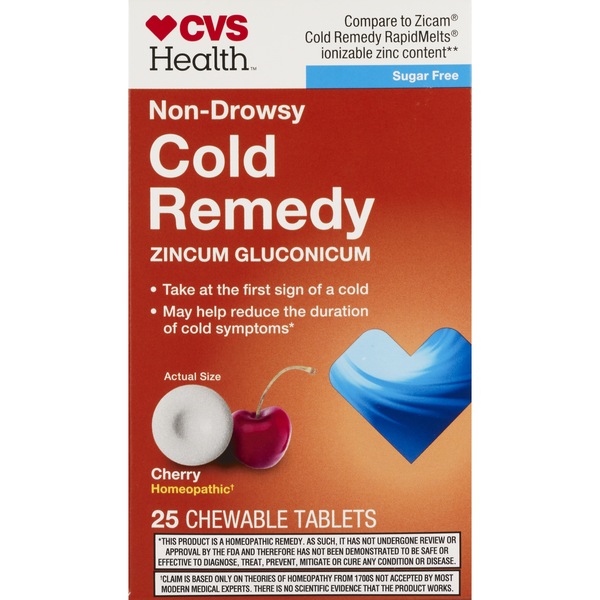 Homeopathic CVS Health Cold Remedy Non-Drowsy Quick Dissolving Tablets 25CT, Sugar Free Cherry