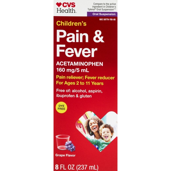 CVS Health Dye Free Children's Pain Relief Suspension Liquid, 8 OZ