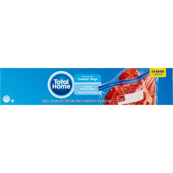 Total Home Freezer Bags, Color Seal Double Zipper Gallon