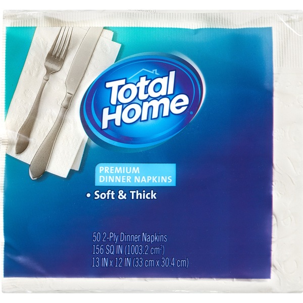 Total Home Premium Dinner Napkins, 2 ply White