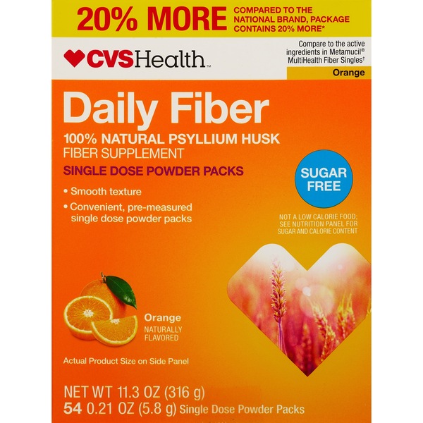 CVS Health Natural Daily Fiber Orange Single Dose Powder Packs, 11.3 OZ