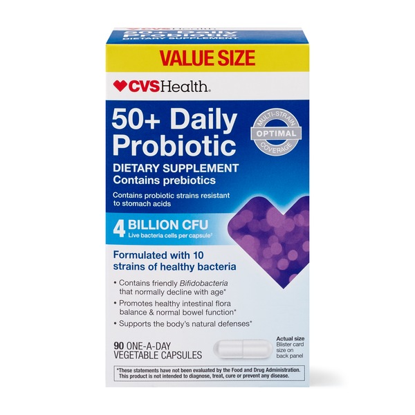 CVS Health Adult 50+ Probiotic Vegetable Capsules 4 Billion, 90CT