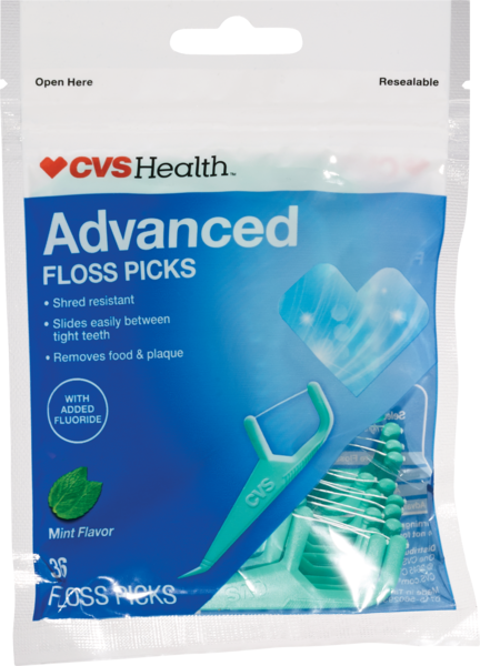 CVS Health Advanced Floss Picks Mouthwash Mint, 36CT