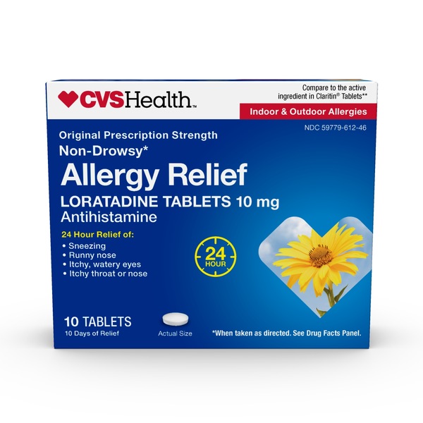 CVS Health Allergy Relief Loratadine Tablets 24 Hour Non-Drowsy, 10 mg, 10 CT