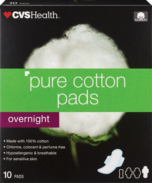 CVS Health Pure Cotton Heavy Flow Pads, Overnight