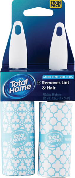 Total Home Mini Lint Rollers, Twin Pack, 60 Sheets Per Roller