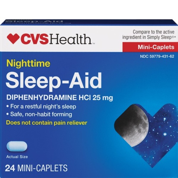 Clicking on the image opens a new modal with 1 larger images of CVS Health Sleep Aid Mini-Caplets Nighttime. Some images may not have descriptive text. 1 out of 1.