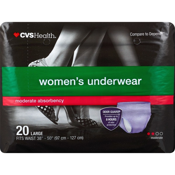 CVS Health Women's Underwear Moderate Absorbency Large, Lavender , 20CT