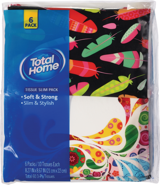 Total Home Tissue Slim Pack, Assorted Designs, 6 CT