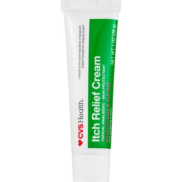 Clicking on the image opens a new modal with 2 larger images of CVS Itch Relief Cream Original Strength, 1 OZ. Some images may not have descriptive text. 1 out of 2.
