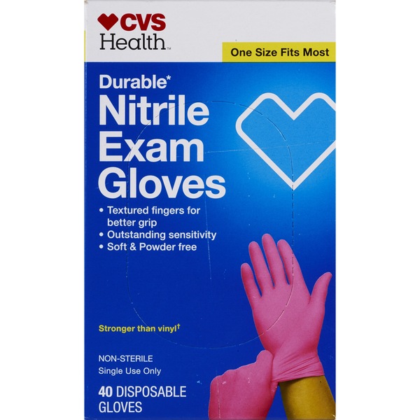 CVS Gloves Nitrile Durable Disposable Powder-Free 1Size Pink