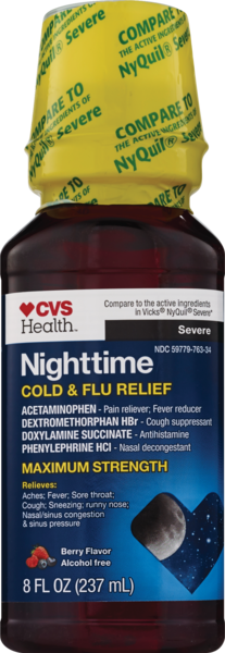 CVS Health Severe Night Time Cold and Flu Relief, Berry Flavor