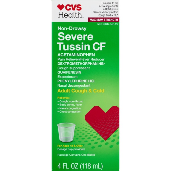 CVS Health Maximum Strength Non Drowsy Severe Tussin CF Cough & Cold Liquid