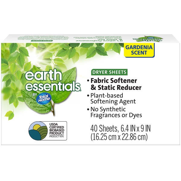 Earth Essentials by Total Home Dryer Sheets, Gardenia Scent, 40 CT