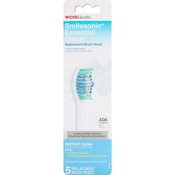 CVS Health Smilesonic Essential Clean Replacement Brush Heads, 5 CT