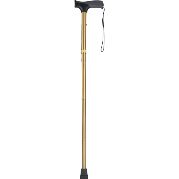CVS Cane Folding w/Gel Grip&Wrist Strap Goldtone