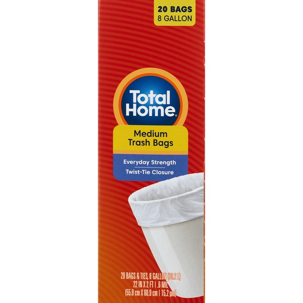 Total Home Small Trash Liners, 8 Gallon, 20CT