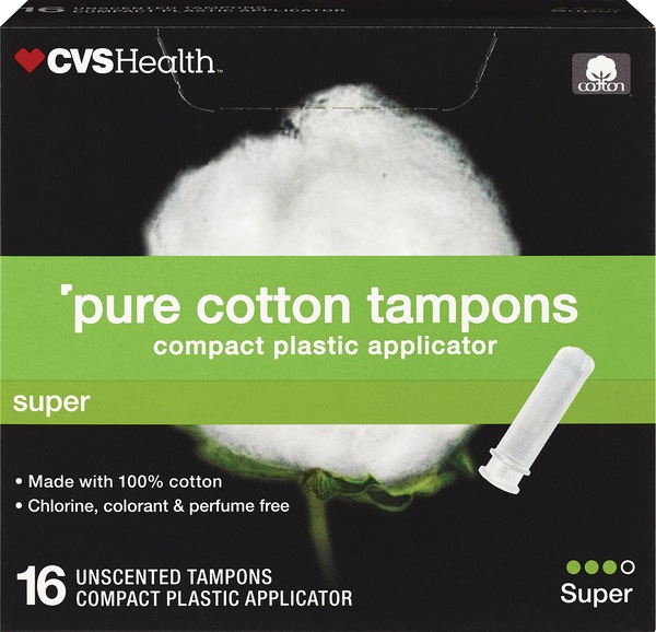 CVS Health Pure Cotton Tampons, Super, 16 CT