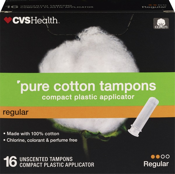 CVS Health Pure Cotton Tampons Regular, 16 CT