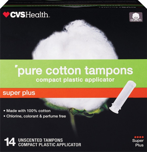 CVS Health Pure Cotton Tampons, Super Plus, 14 CT