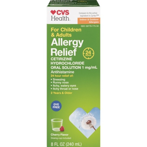 CVS Health Cetirizine Hydrochloride Allergy Relief Liquid for Children & Adults, Cherry