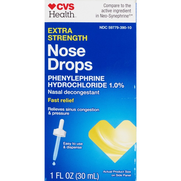 Nose Drops, Phenylephrine Hydrochloride 1.0%, Extra Strength Nasal Congestion Drops for Fast Relief