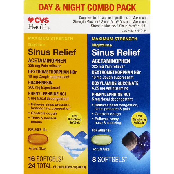 CVS Health Maximum Strength Daytime & Nighttime Sinus Relief Liquid Gels