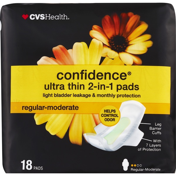 CVS Health Confidence Ultra Thin 2 in 1 Pad Dual Reg/Mod, 18CT