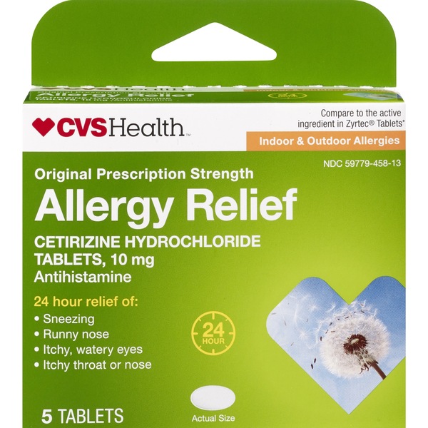 CVS Allergy Relief 24 Hour Cetirizine Hydrochloride Tablets, 5 CT