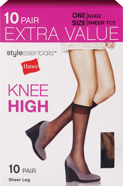 Style Essentials by Hanes Knee High Sheer Toe, 10 Pairs